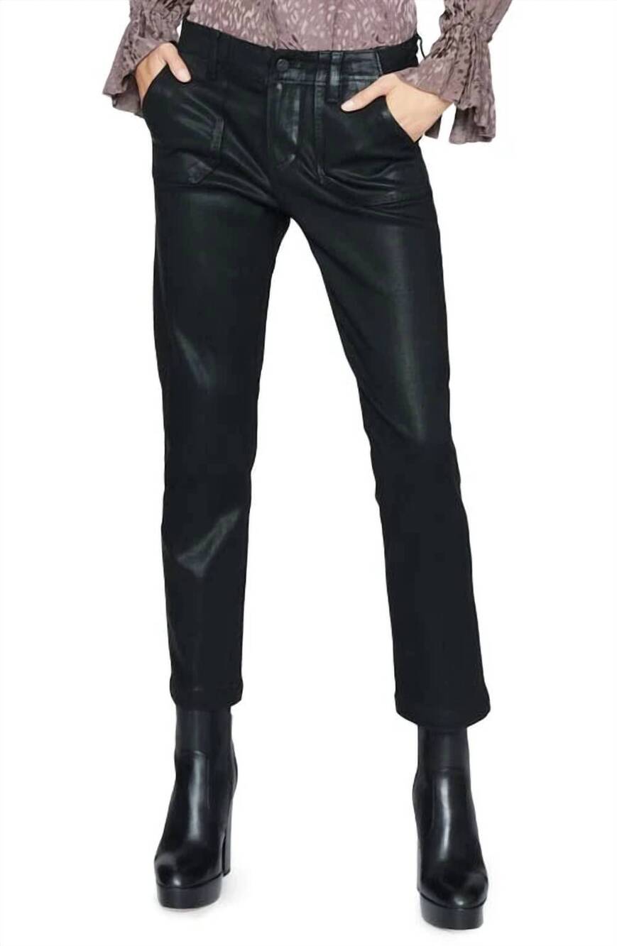 NEW PAIGE mayslie coated ankle straight leg pants in black
